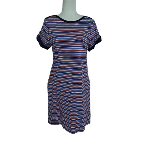 Lands' End Women's Nautical Striped Cap Sleeve Shirt Dress Blue Multi Vacation M - Picture 3 of 9